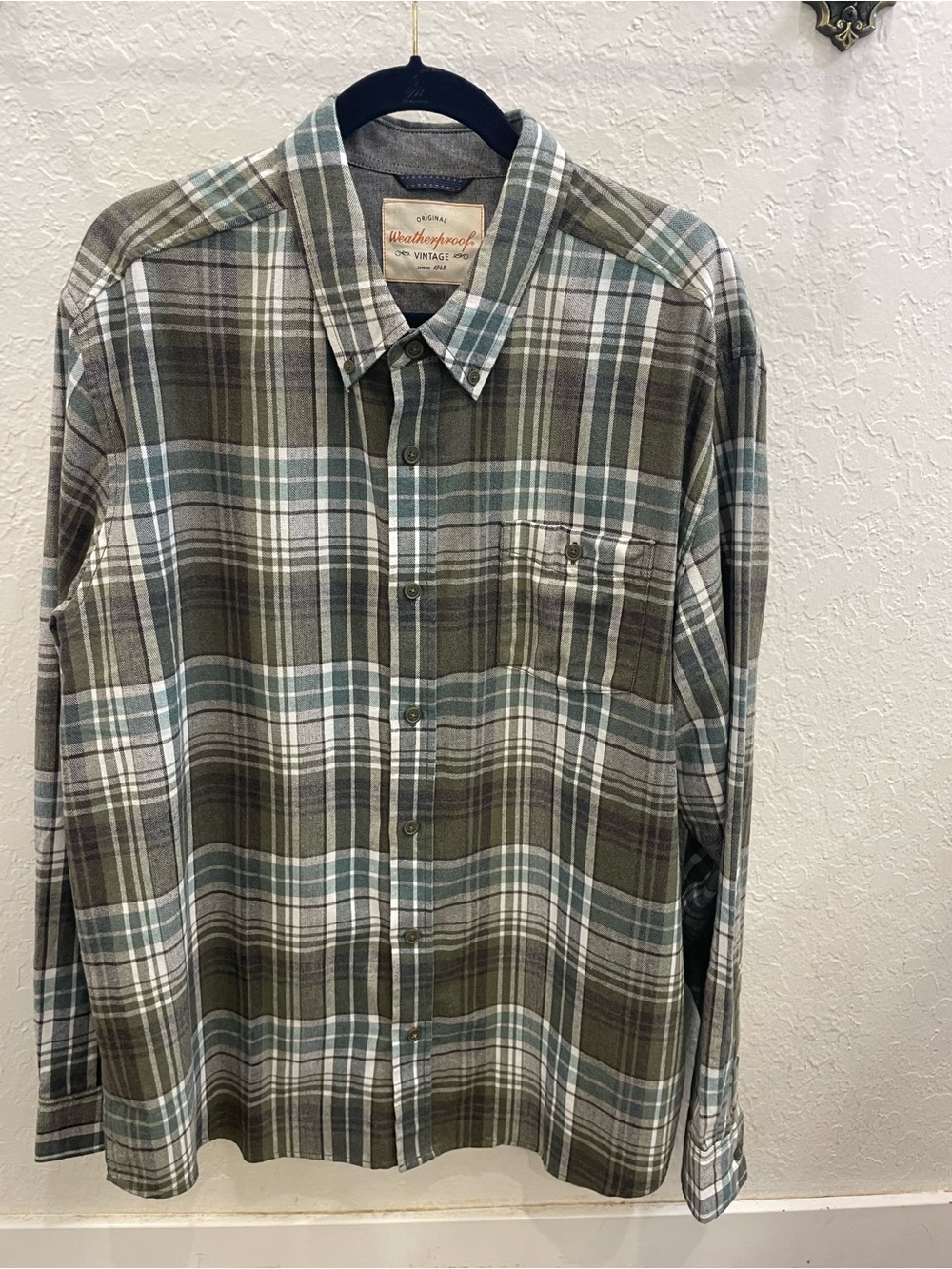 Weatherproof Olive and Teal Plaid Button-Down Shirt